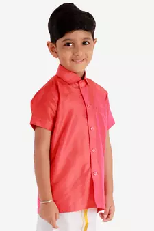  Red Silk Blend Ethnic Shirt
