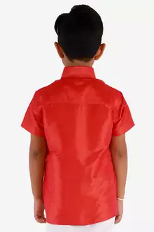  Red Silk Blend Ethnic Shirt
