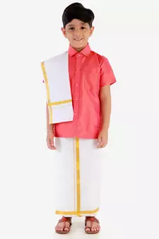  Red Silk Blend Ethnic Shirt