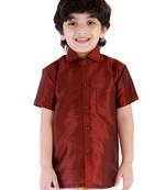  Wine Silk Blend Ethnic Shirt