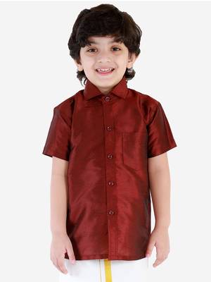  Wine Silk Blend Ethnic Shirt 2