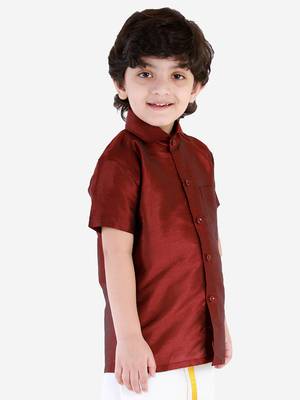  Wine Silk Blend Ethnic Shirt 3