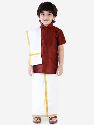  Wine Silk Blend Ethnic Shirt 5