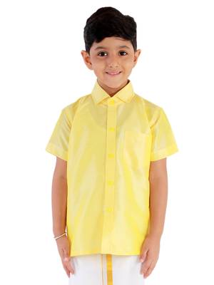 Boys Yellow Silk Blend Ethnic Shirt 1