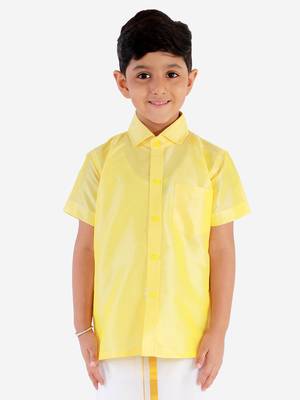 Boys Yellow Silk Blend Ethnic Shirt 2