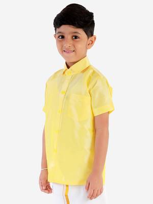 Boys Yellow Silk Blend Ethnic Shirt 3