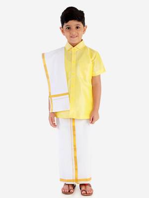 Boys Yellow Silk Blend Ethnic Shirt 5
