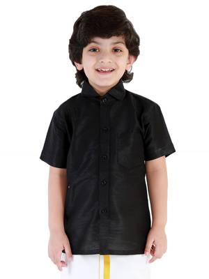 Black Silk Blend Ethnic Shirt 1