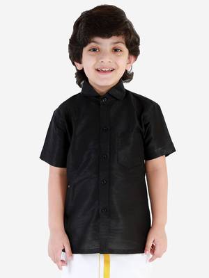  Black Silk Blend Ethnic Shirt 2