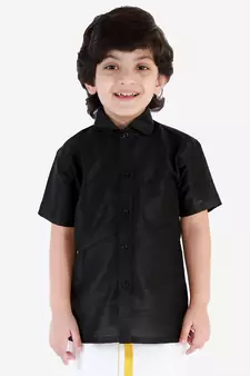  Black Silk Blend Ethnic Shirt