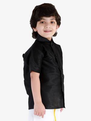  Black Silk Blend Ethnic Shirt 3