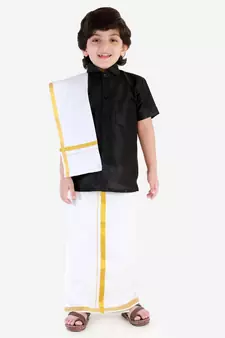  Black Silk Blend Ethnic Shirt