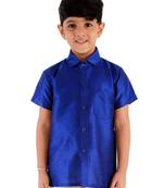 Blue Silk Blend Ethnic Shirt
