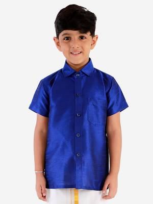  Blue Silk Blend Ethnic Shirt 2