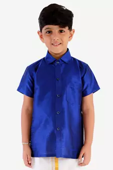  Blue Silk Blend Ethnic Shirt