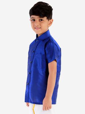  Blue Silk Blend Ethnic Shirt 3