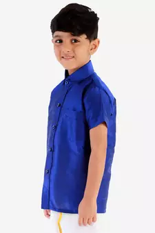  Blue Silk Blend Ethnic Shirt