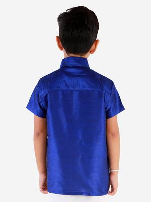  Blue Silk Blend Ethnic Shirt 4