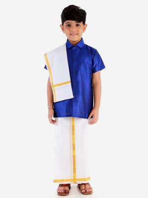  Blue Silk Blend Ethnic Shirt 5