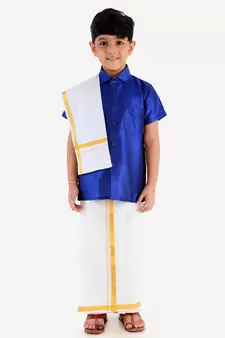  Blue Silk Blend Ethnic Shirt