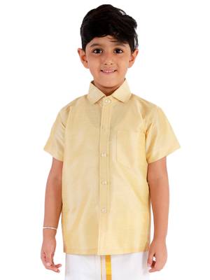 Gold plain silk blend boys shirt 2