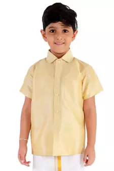 Gold plain silk blend boys shirt