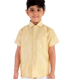 Gold plain silk blend boys shirt