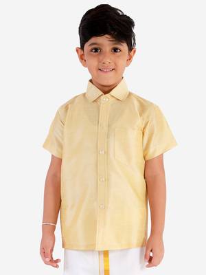 Gold plain silk blend boys shirt 3
