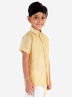 Gold plain silk blend boys shirt 4