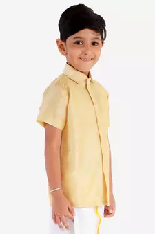 Gold plain silk blend boys shirt