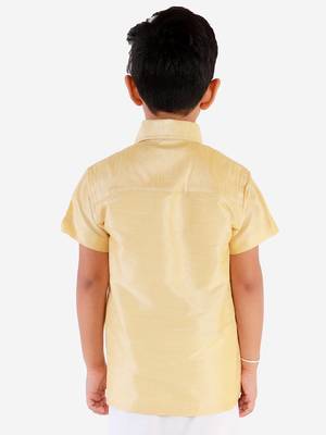 Gold plain silk blend boys shirt 5