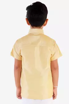 Gold plain silk blend boys shirt