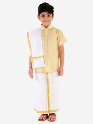 Gold plain silk blend boys shirt 1