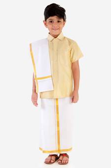 Gold plain silk blend boys shirt