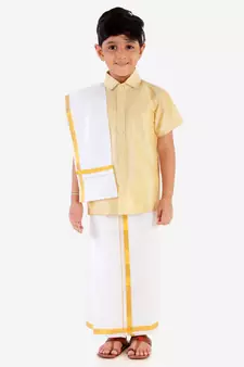 Gold plain silk blend boys shirt