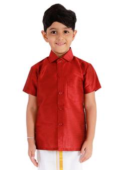 Maroon plain silk blend boys-dhoti-kurta