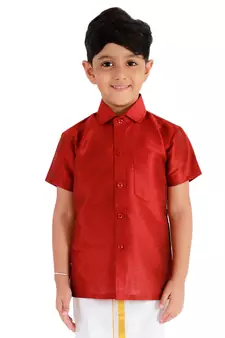 Maroon plain silk blend boys-dhoti-kurta