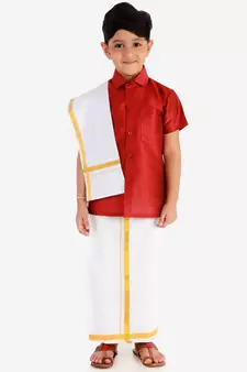 Maroon plain silk blend -dhoti-kurta