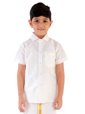 Boys White Silk Blend Ethnic Shirt 1