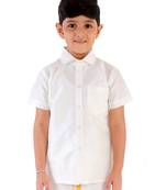 Boys White Silk Blend Ethnic Shirt