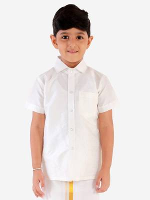 Boys White Silk Blend Ethnic Shirt 2