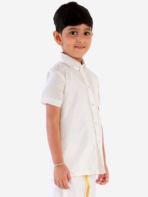 Boys White Silk Blend Ethnic Shirt 3