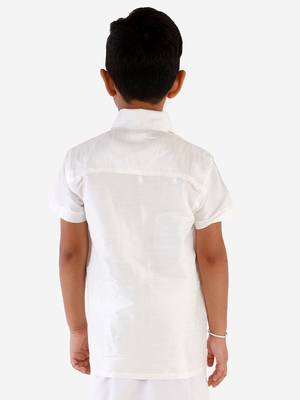 Boys White Silk Blend Ethnic Shirt 4