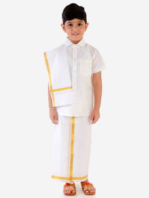 Boys White Silk Blend Ethnic Shirt 5