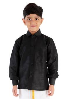 Boys Black Silk Blend Ethnic Shirt