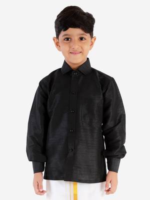  Black Silk Blend Ethnic Shirt 2