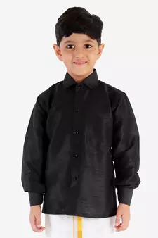  Black Silk Blend Ethnic Shirt