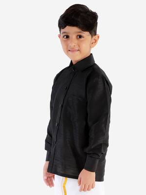  Black Silk Blend Ethnic Shirt 3