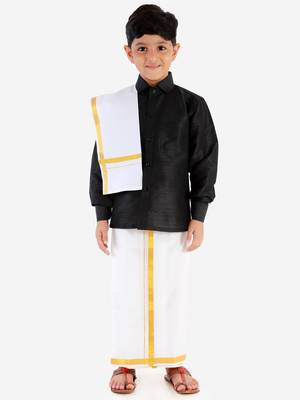  Black Silk Blend Ethnic Shirt 5