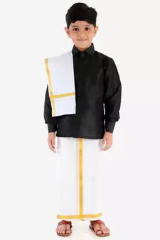  Black Silk Blend Ethnic Shirt